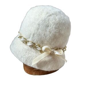 Vintage Donna Modes Angora Cream Gold Felted Bucket Hat Cloche Hat